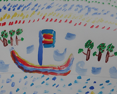 childrens artwork fishing boats